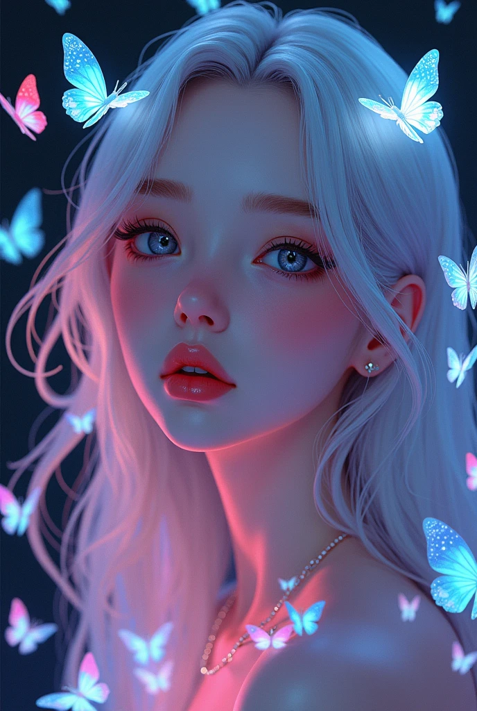 beautiful anime girl with neon butterflies , beautiful, stunning, ultra HD,, ultra hd ,