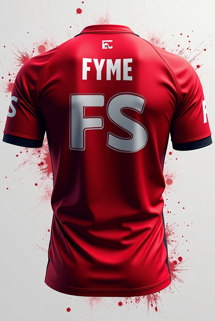 Creat a esports jersey with FS LOGO BACK SIDE OF JERSEY AND PLAYER NAME  FS๛ꪻꪮρꫀꪗ♕ UPPER BACK IN  WHITE  and spray red COLOR .show jersey only