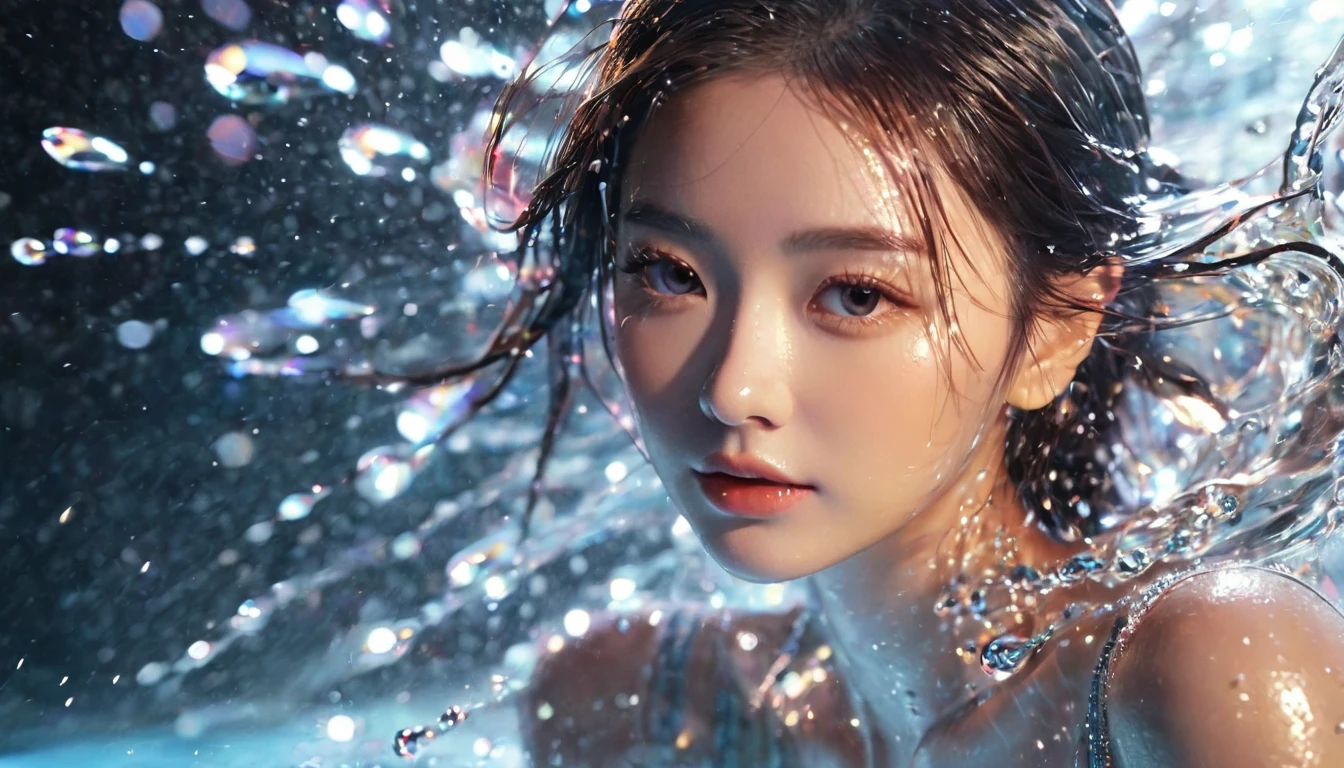 1 girl,beautiful,Bling Bling Bling Bling,motion blur,water drop,Cinematic lighting effects