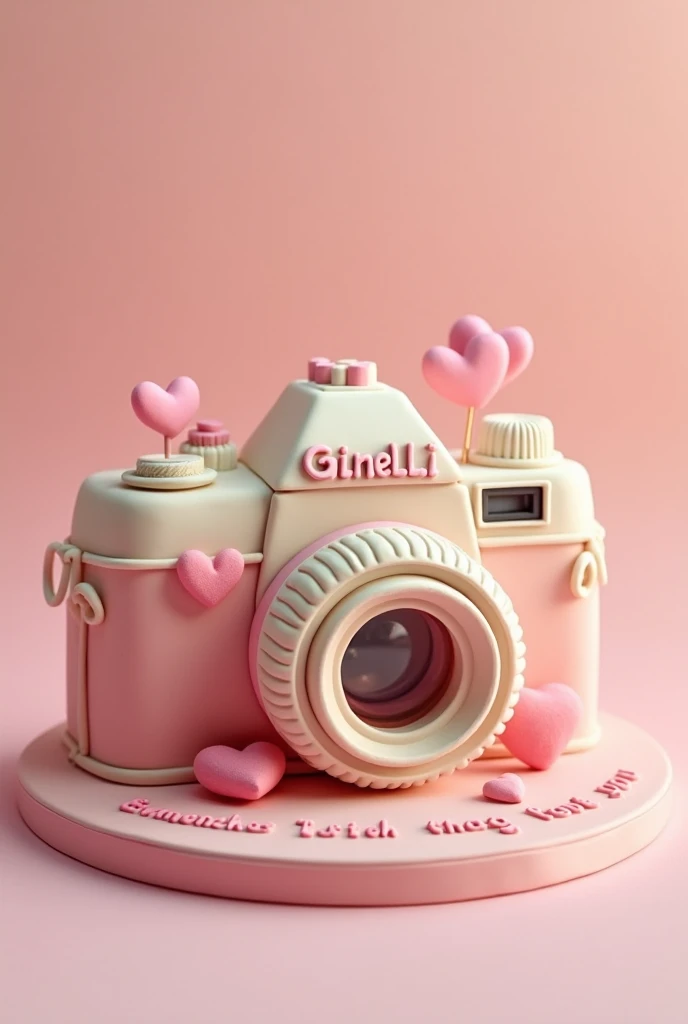 Create a picture with a camera cake for a birthday with the inscription Ginelli - I love you. ❤️❤️❤️
