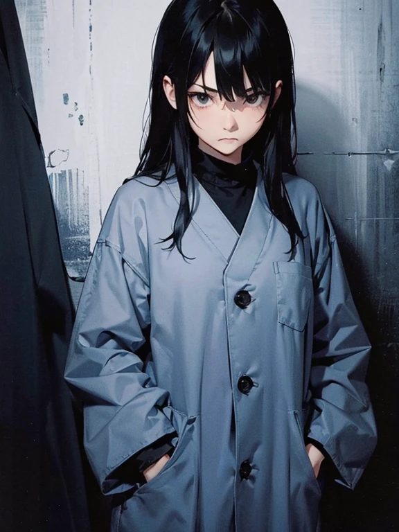 Black Hair、Cold look:1.5、Japanese Teens、Dark Background、One Cool Lady:1.2、Sharp Eye、night、Sad face、whole photo、Looking up at the sky、Put your hands in your pockets、villain、Disturbing look、NSFW、