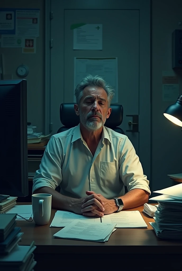 Man waking up desperate in his work office