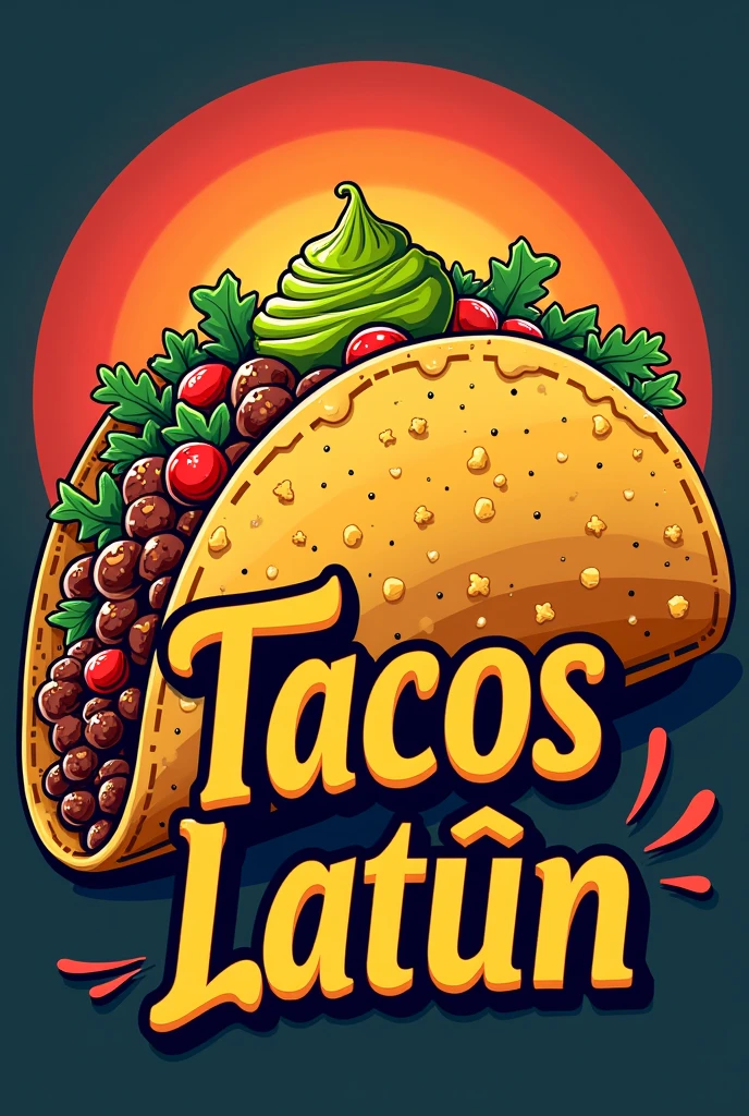 Generate a logo with a taco with the word tacos LALIN