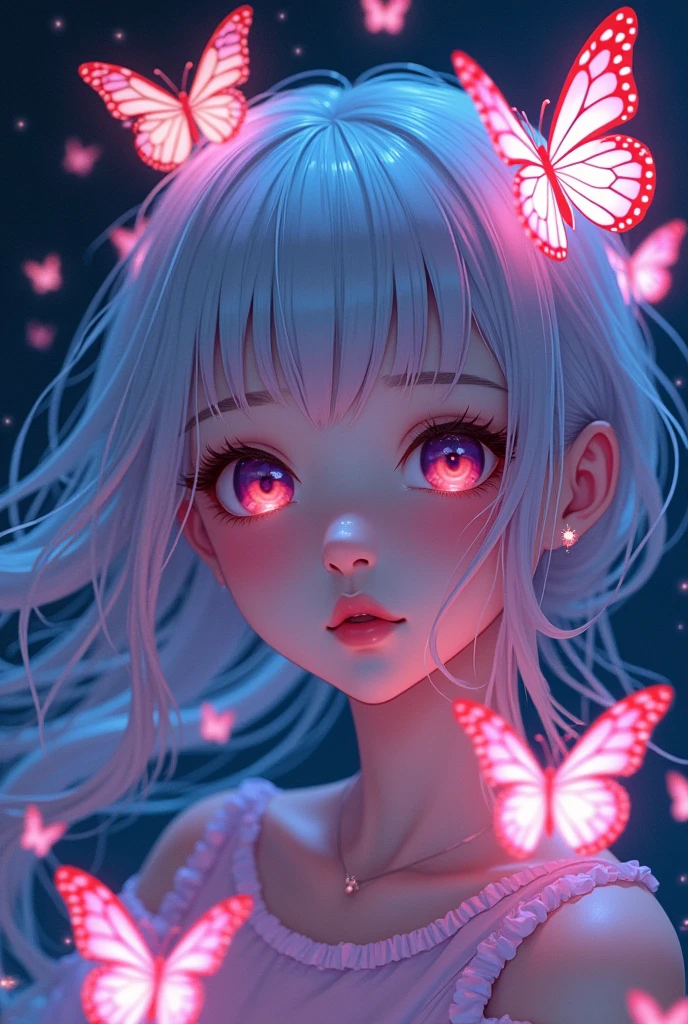 beautiful anime girl with neon butterflies , beautiful, stunning, ultra HD,, ultra hd ,