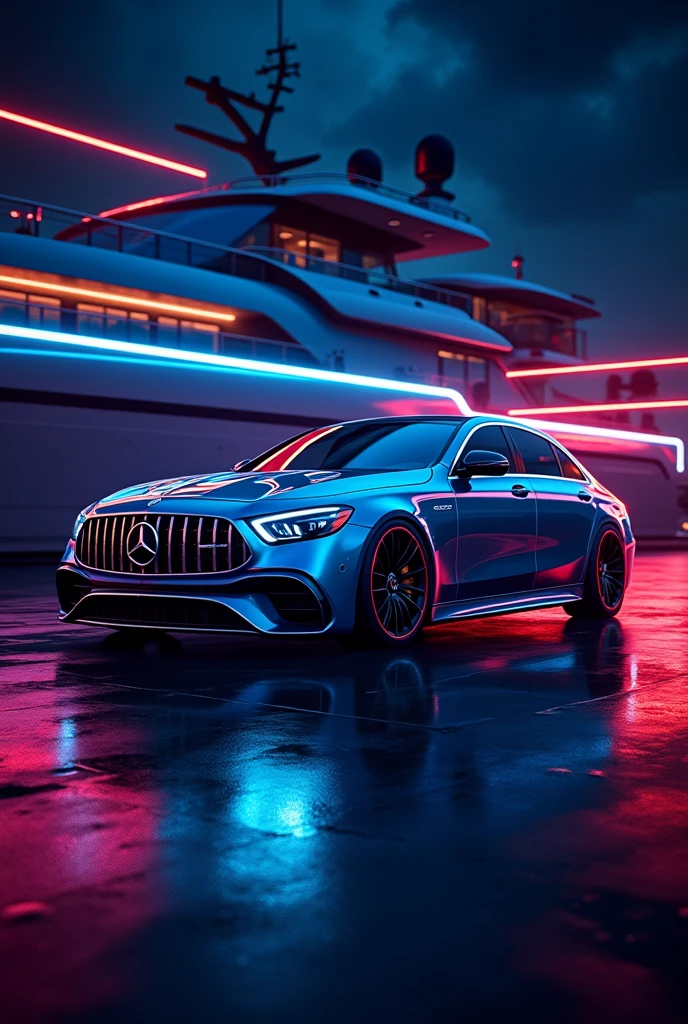 Mercedes Benz w223 Blue and red neonlights in yacht