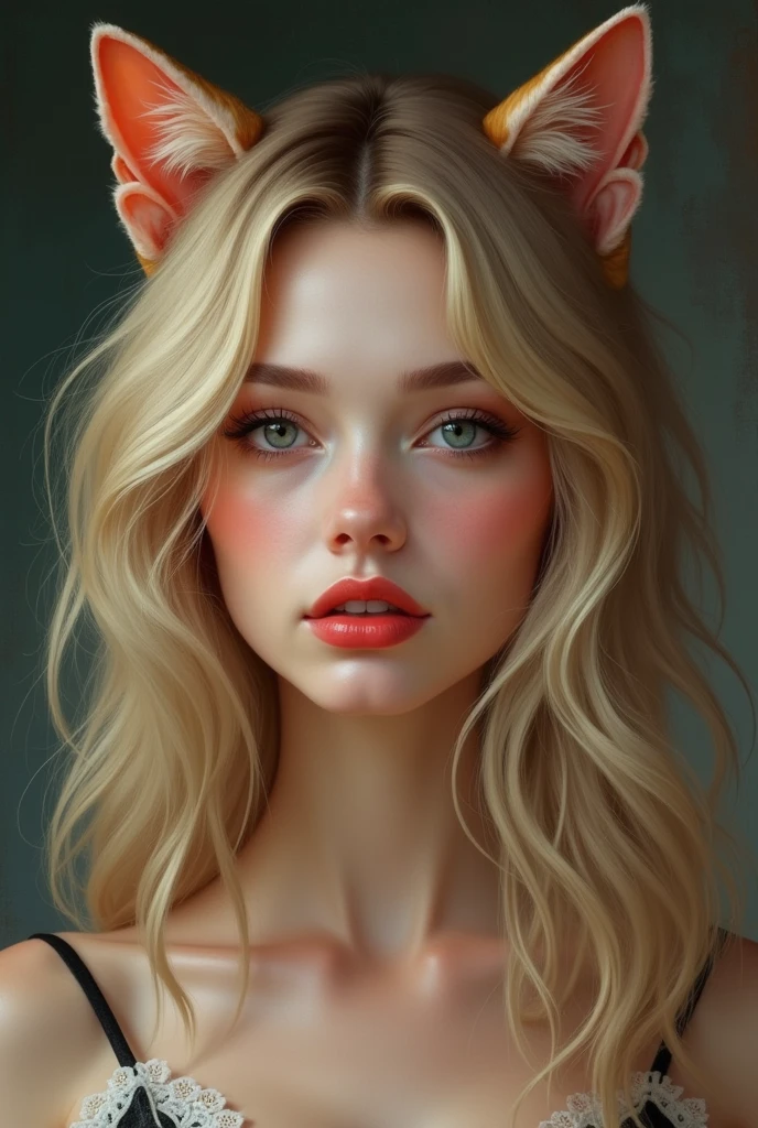 Girl rusian sexy whit blonde hair and big bouth with cat ears
