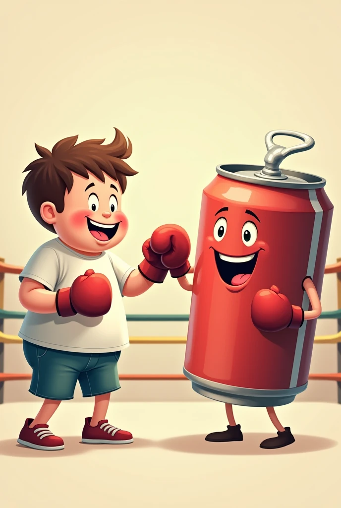 Happy obese apple boy boxing a coke 

