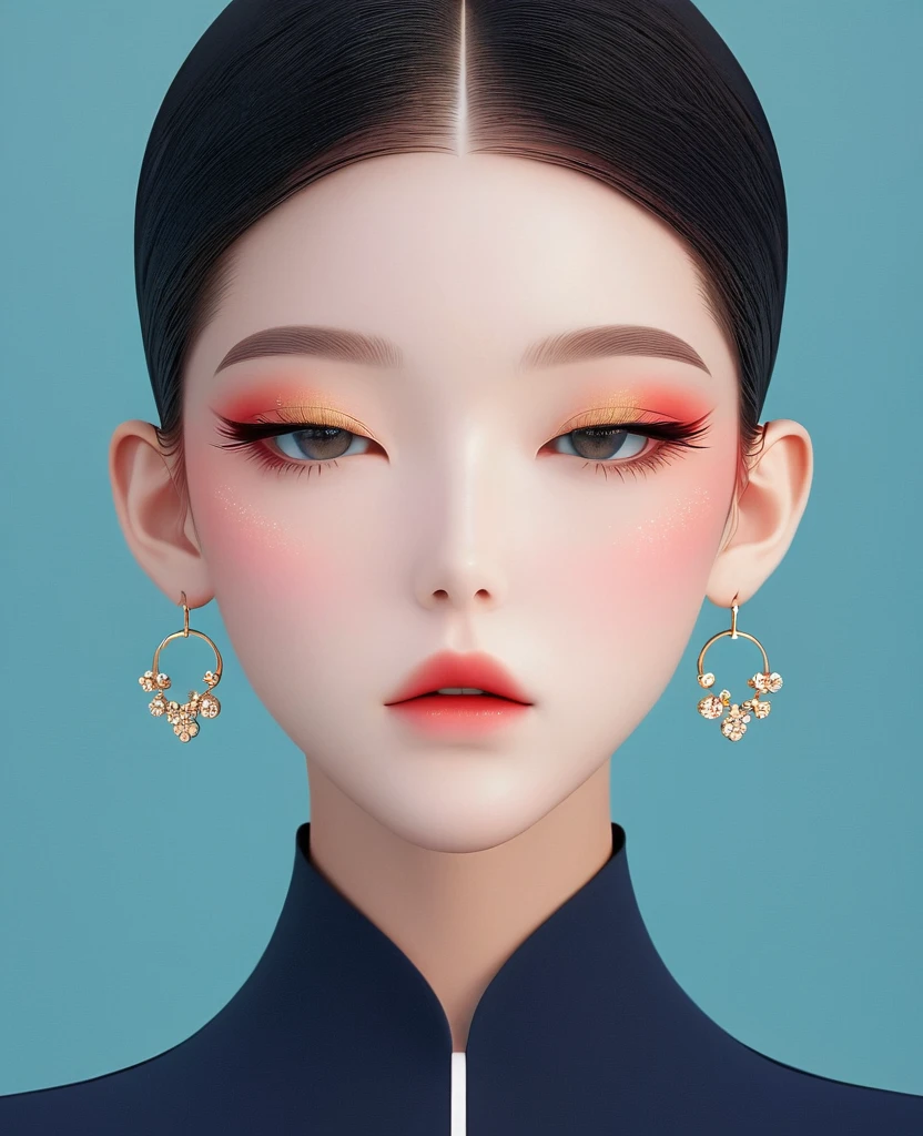 3D Digital Illustration Style, girl, front view, Symmetry, minimalist, solid color background, High Resolution and Ultra High Resolution, volumetric lighting. --ar 3:4 -- Nijigasaki 6