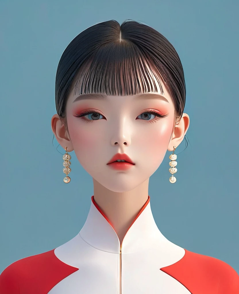3D Digital Illustration Style, girl, front view, Symmetry, minimalist, solid color background, High Resolution and Ultra High Resolution, volumetric lighting. --ar 3:4 -- Nijigasaki 6