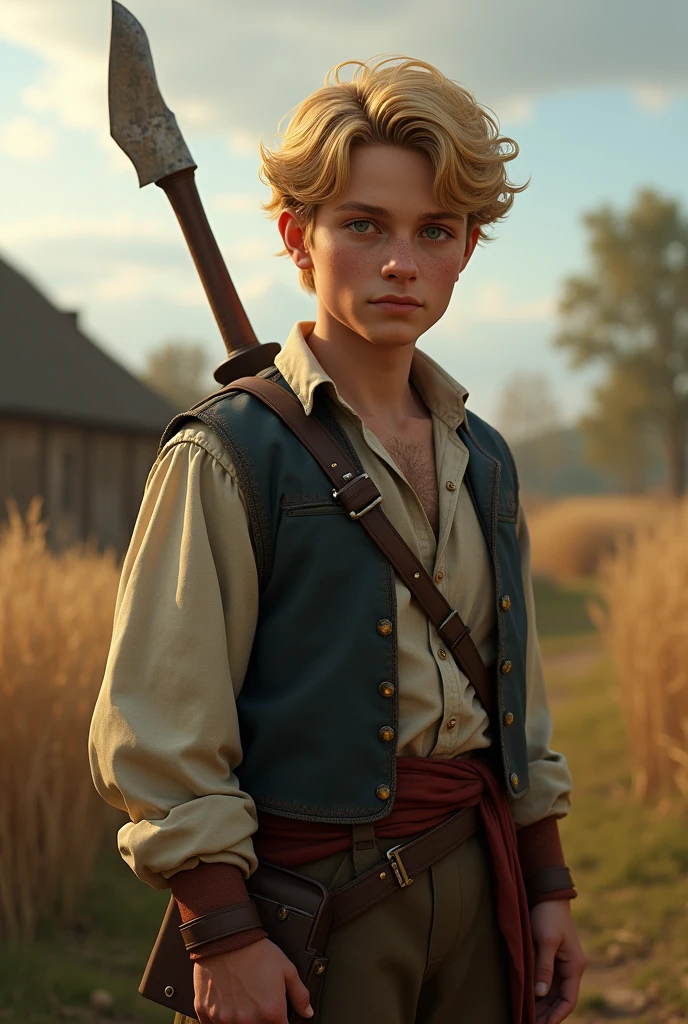 16 years, masculine, blonde hair, 17. century, hole body, Farmer&#39;s son
