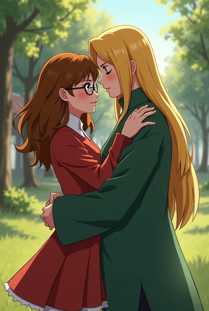 velma (scooby doo) hugging Tsunade (naruto)
