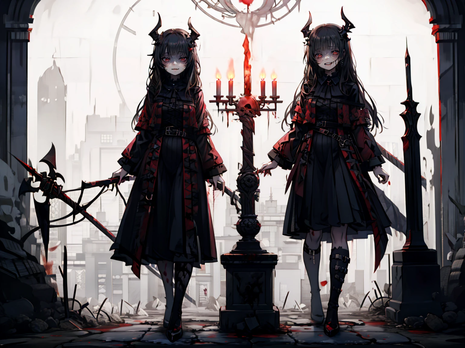 shaded face　、beautiful girl、とてもcute天使、Pink Gothic Fashion、cute、Baby Face、smile、Long skirt、Black long boots、.(Highest quality,4K,High resolution,masterpiece:1.2),Very detailed,Realistic:1.37,Spooky altar background,Dark fantasy,Red color scheme,Ominous atmosphere,Eye-catching,Storytelling,anatomy,Anime Style,Concept Art,beautiful細部までこだわった顔と (((Red eyes ))),A terrifying ritual ,Satanic Ritual,Premature death,inappropriate behavior,クレイジーなsmile,Scythe Face,Girl Monster, beautiful, Delicate facial features, Sharp Eye, Sharp Fangs, pale skin, Dark Background, Cinema Lighting, Dramatic Shadows, Gothic style, Gloomy atmosphere, Dark fantasy, one person&#39;s, Please open your mouth wide, Open your mouth and baring your teeth,Sharp teeth like a beast, Wide lips, very wide mouth, Vermilion cheeks, ,(Blood splatter:1.4),Scary smile, smile,Angel Design, Twisted smile、Bloody、bleeding from the head,,,,,、Blood splatter、,(Blood splatter:1.4),skull,Demon Spear,Horror Style, ((Fantasy Sweet Ta Frill Pink Costume)), ((Flowing blonde hair)), ,(Blood splatter:1.4),Female curves, Sexy flat stomach, Perfect hands, Perfect anime face, (Pink Tata Dress)), Are standing, ((邪悪なsmile)), ,(Blood splatter:1.4), Steam circulates, Moonlight Illumination, night lighting, (Blood splatter:1.6),アニメAngel Design, Twisted smile、Bloody、bleeding from the head,,,,,、Blood splatter、,(Blood splatter:1.4), skull,Gothic architecture、Western architecture、Fantasy World、,Victorian cities, Skeleton Gas Light,Absurd, High resolution、 ((Tabletop)), ((Highest quality)), (Very detailedな), ((Very detailed)), (beautiful), ((cute)), (NFSW:1.8), alone,(:1.6)、(world&#39;The most terrifying and creepy demon girl:1.5)beautiful face、Whole Body Ezbian、pale, beautiful肌、beautiful金の髪、優しくsmileむ、Dark building ruins、(snow white&#39;Frill dress:1.3)、(The dark ruins are stained with blood:1.3)、Low angle full body shot、(少女は血の海の中にAre standing:1.5)、(The ground is full of blood:1.3)、(The girl lost a lot of blood....:1.3)、(クレイジーなsmile:1.6)、Spirits、(Blood dripping from the mouth:1.3)、
