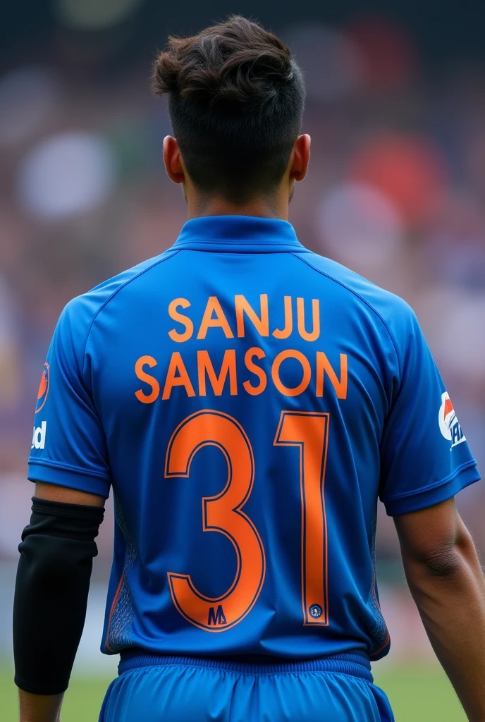 indian jersey back side bold text name sanju samson