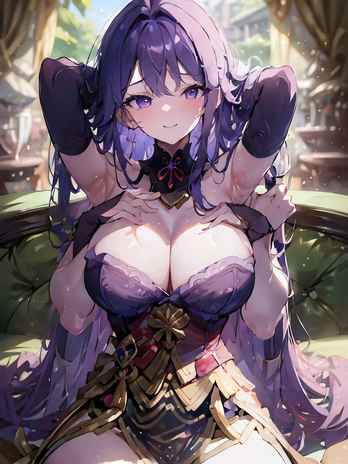 (Masterpiece, best quality), best resolution, (3 heads:1.5), 1 woman, purple hair, wink, conjunctivitis, เClose one eye, Close one eye, be happy, charming, smile, underwear, sexy pose, Casual poses, Natural posture, hotel bedroom,DSLR Photos, (8ก, 4K, Masterpiece),(Masterpiece, best quality), best resolution, (3 heads:1.5),Arms separated,arm circle, (Put your hands on your head....), (lower hand on ankle), (lower hand on leg), Full content in the frame, full body view, (four arms),(Multi-arm),(many hands), รูปร่างเพรียวบาง Masterpiece,best quality,best resolution,1 woman,many heads, upper body, รอยsmile, Facing the audience,big breasts,simple background,Beautiful face,Beautiful hair,beautiful eyes,beautiful body,Beautiful hands,conjoined twins