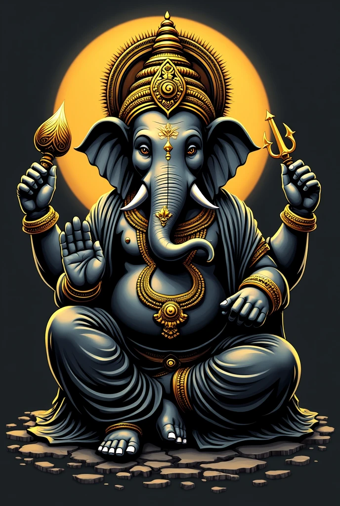 Lord ganesha with black and gold color on t-shirt printing 