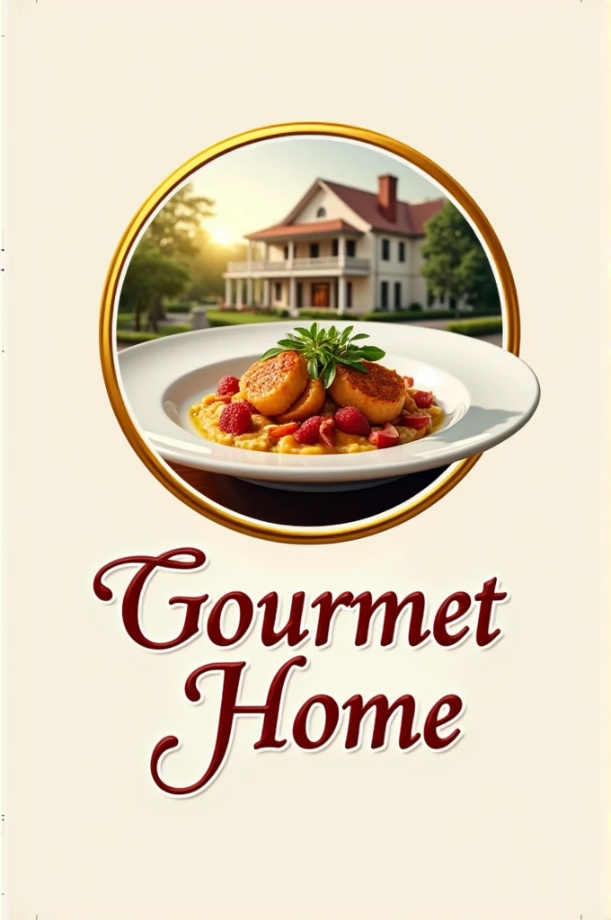 Make an isologo
GourmetHome:

Image: A gourmet dish with a house in the background, perhaps with a gold rim to highlight the quality.
Text: “GourmetHome” with sophisticated typography.

Make an isologo