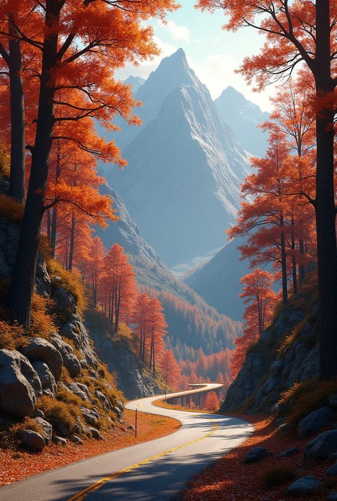 Road in the mountains、wood々The leaves are autumn、The view from the summit