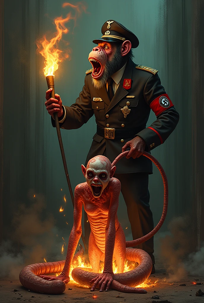 LnF,nasist jewish monkey,burning a clown snake with a woman's body