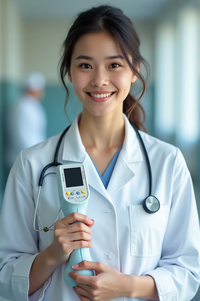 Nursing girl,in the combi held by the handle 
