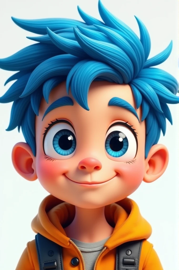 Photo of a boy with blue hair in cartoon format showing only his face 
