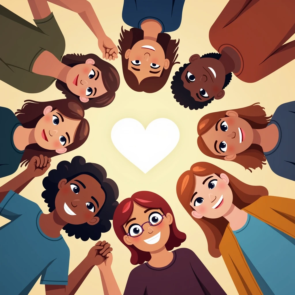 A heartwarming image of a group of people holding hands in a circle, representing the support community for individuals with diabetes, with the World Diabetes Day logo in the background.