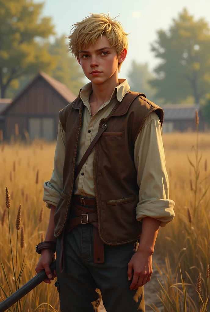 16 years, masculine, blonde hair, 17. century, hole body, Farmer's son