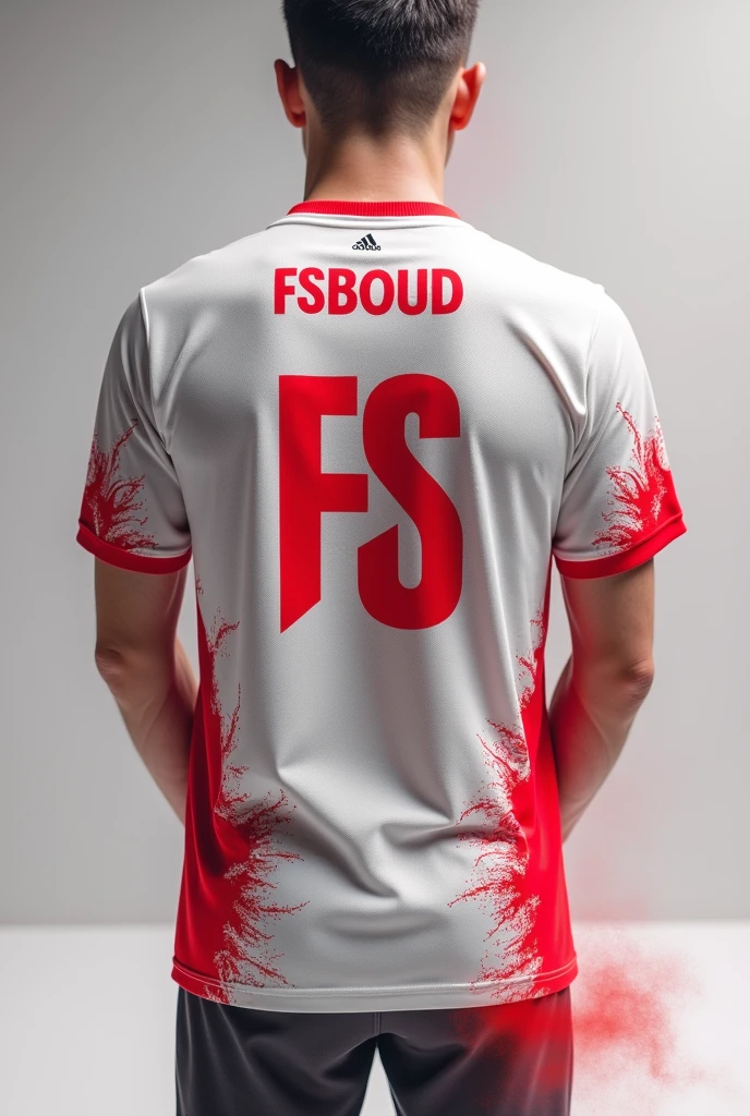 Creat a esports jersey with FS LOGO BACK SIDE OF JERSEY AND PLAYER NAME FSBOUD UPPER BACK .IN WHITE and spray red
COLOR .show jersey only.jercy color full plain white and some spray of red color with best designe