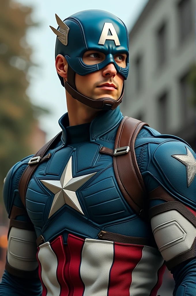 Create Captin america in green white and blue costume