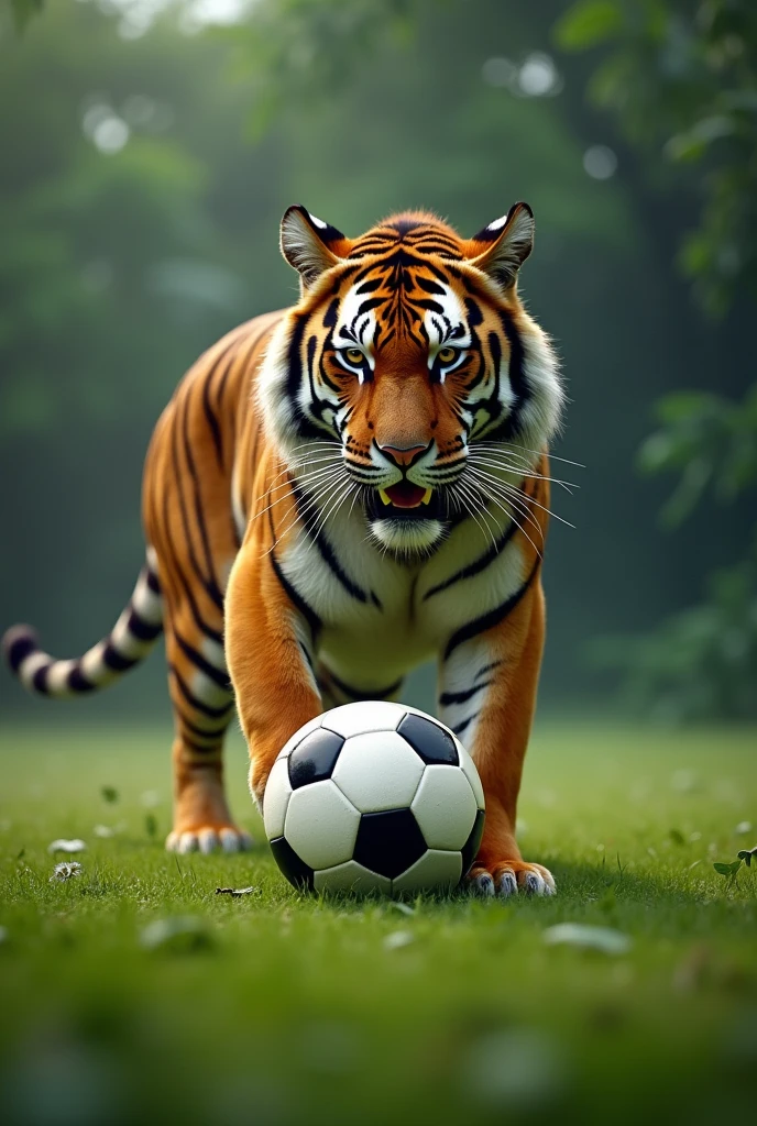 Tiger play football 