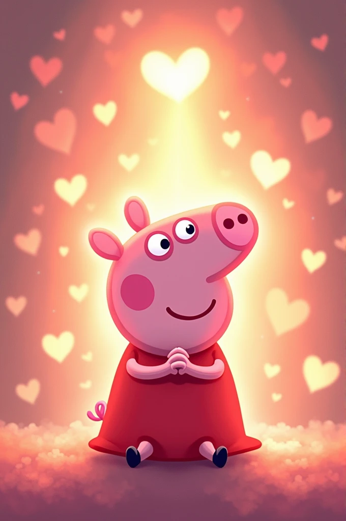 Peppa pig prayer, with hands still clasped together surrounded by hearts