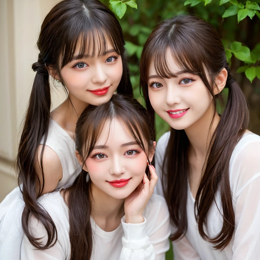 Age 25、Applying lipstick、Applying makeup around the eyes、Apply blush