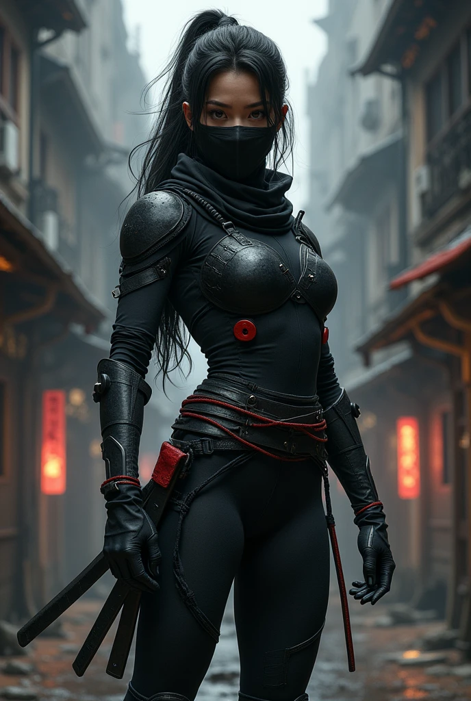 The same as described, but the girl should be more ninja asthetic, more ninja warrior