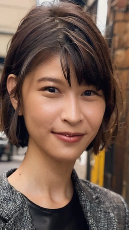 Highest quality,masterpiece,Ultra-high resolution、Leather suit、Bright smile、