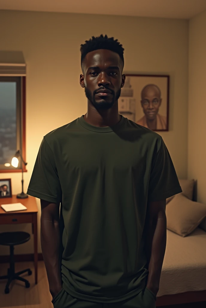 Picture of a black young man in his single room apartment 