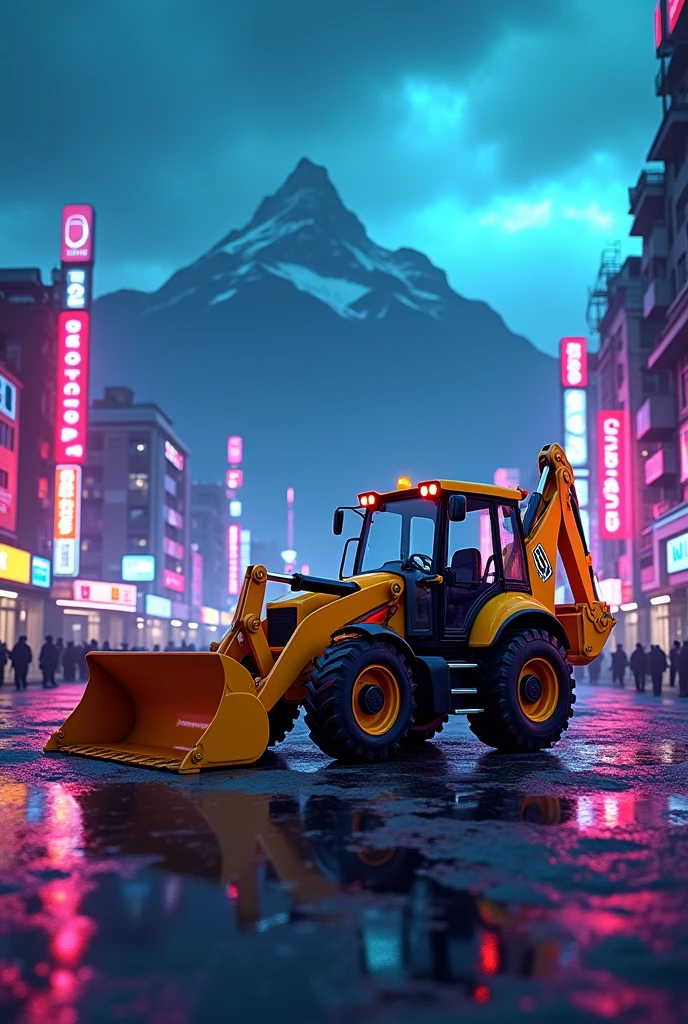 A Jcb find  mountain View, neon lights, in city
