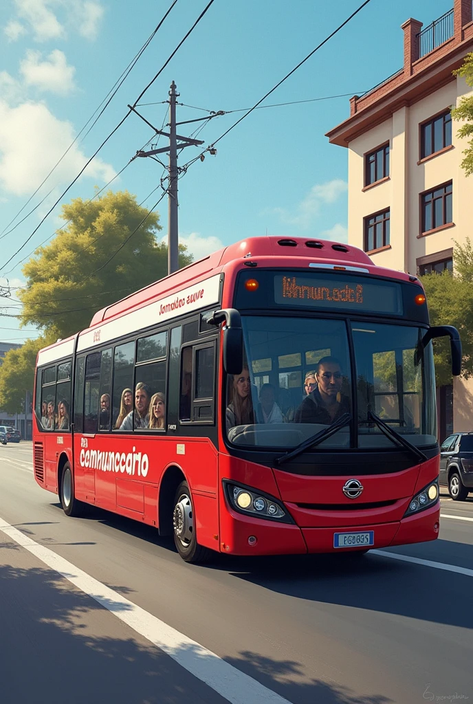 Make a painting involving a nonviolent communication campaign on a bus, with the theme awareness, All in Portuguese, bus with gray and red colors similar to the bus of the Brazilian company Express and does not need to have a design on the entire bus, but it needs to have phrases like: Peaceful communication, smooth journey Or:
"Connecting cities, Making Your Journey Easier”;
"From vision to practice."
put the sentences in Portuguese. Put everything in Portuguese.