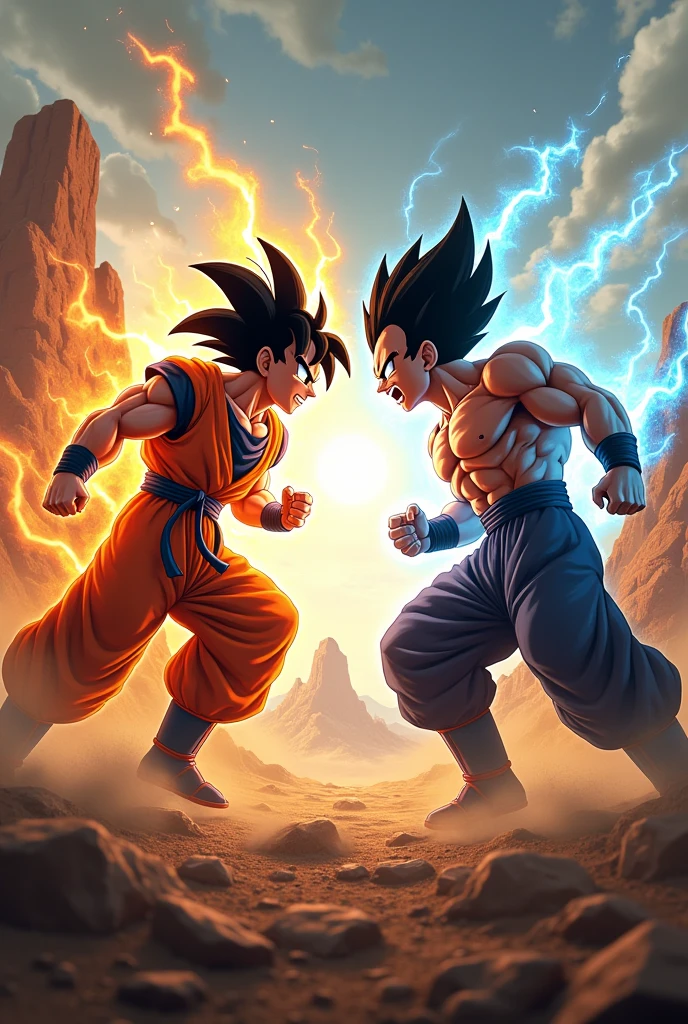 A goku fighting with vegeta