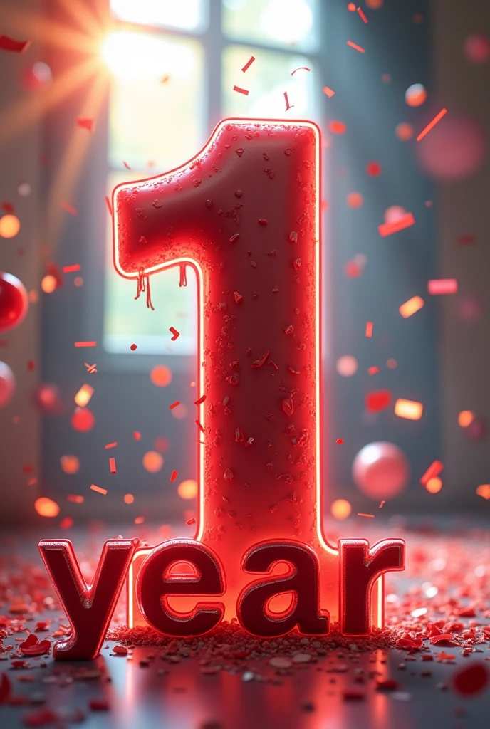 A big number "1",write "year" at the left bottom corner of the number, background celebration theam