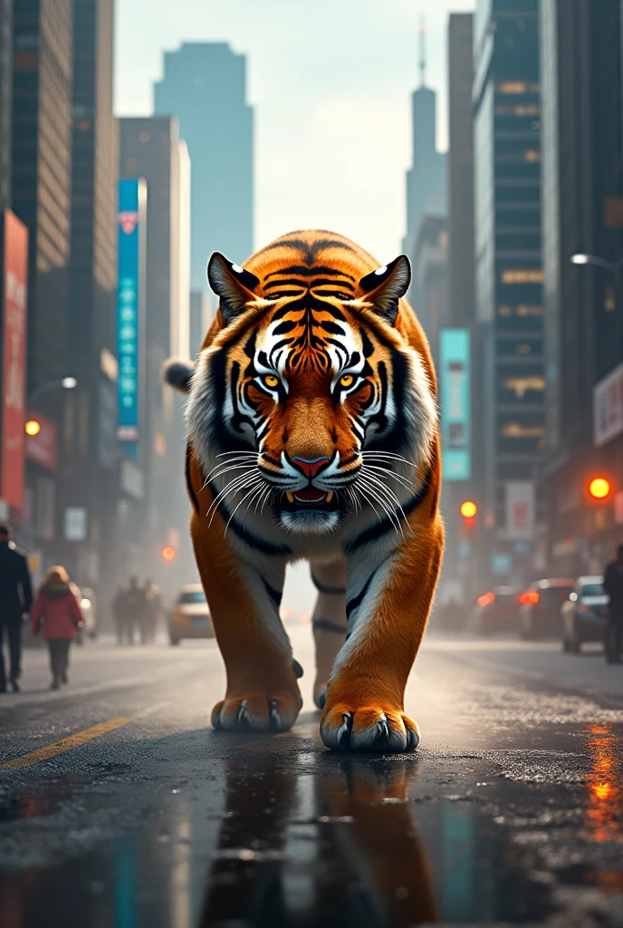Tiger in city