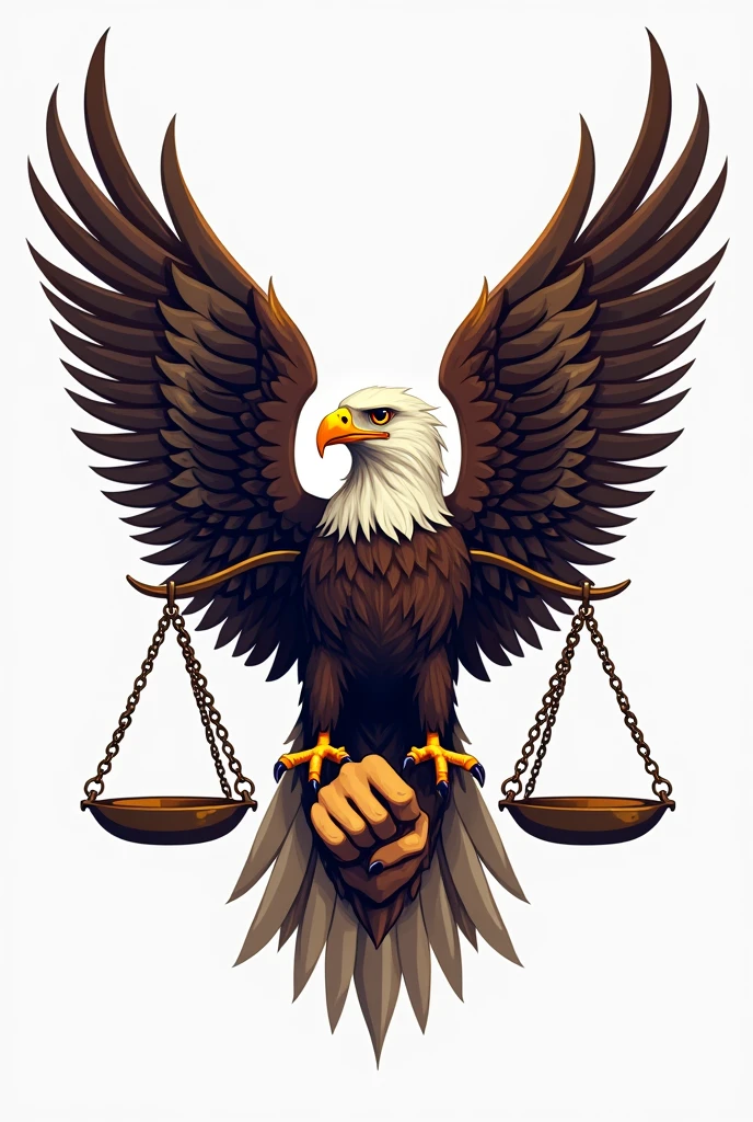 Generate a realistic logo with an eagle and symbol of justice and a closed fist with the name underneath "guaranteed future "