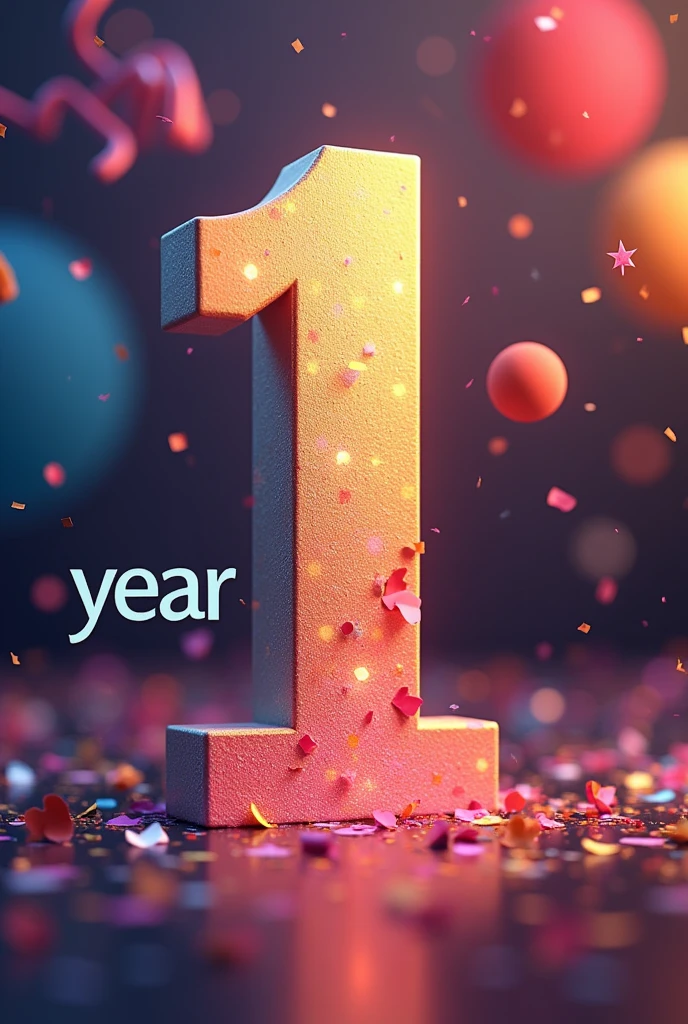 A big number "1",write "year" at the left bottom corner of the number, background celebration theam