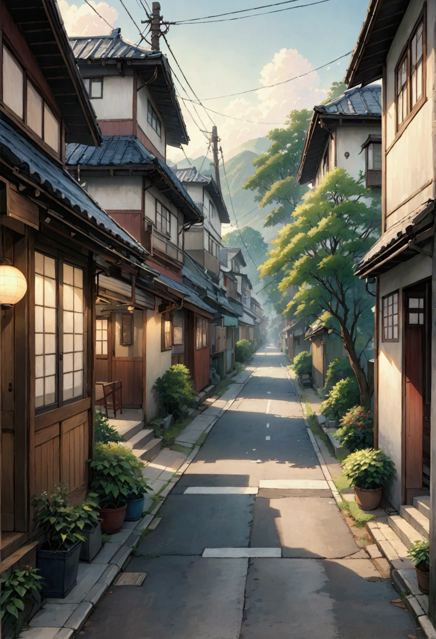 Showa era residential area、evening、The smell of curry fills the air、Children playing on the road、Realistic texture、Realistic images、Very detailed