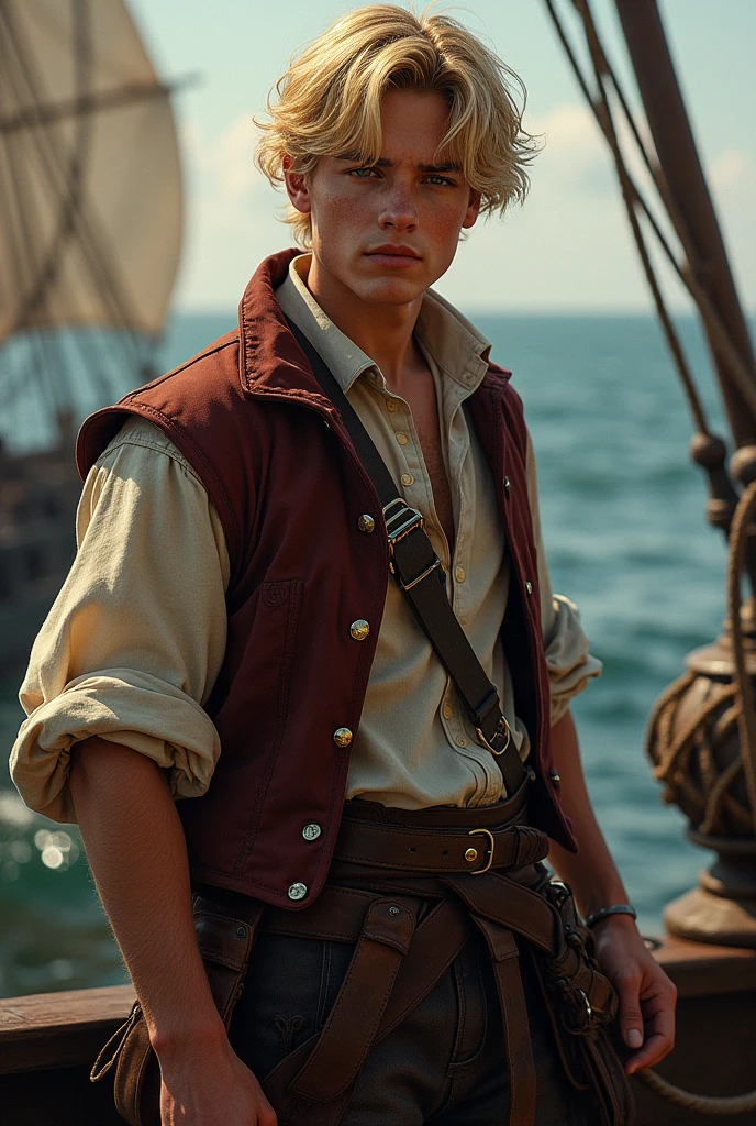 16 years, masculine, blonde hair, 17. century, hole body, Sailor