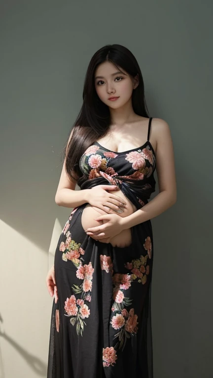 Burmese girl big ass Burmese dress flower painting very detailed, Soft light glow effect, like appearance, beautiful hair,mature female belly,Pregnant,There is an old black man next to me,Old black man hugging woman,