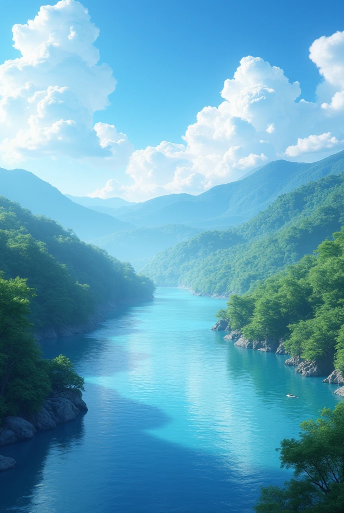 (masterpiece:1.2,best quality,Ultra-high resolution,Very detailed,Practical,RAW photos:1.2,Carefully crafted photos),8K,wallpaper,(Ray Tracing),Japan,(Majestic river,Beautiful water surface,Diffuse reflection of light),A photo showing the movement of clouds and water,