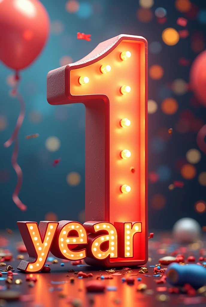 A big number "1",write "year" at the left bottom corner of the number, background celebration theam