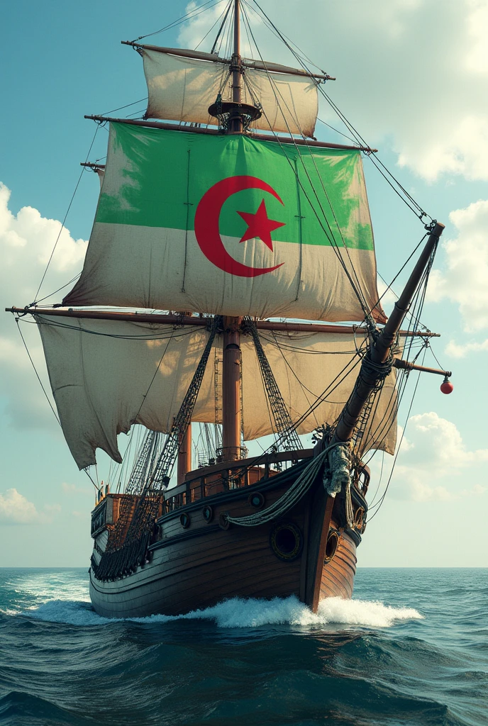 A big pirate ship on it an Algerian flag written on it FBI