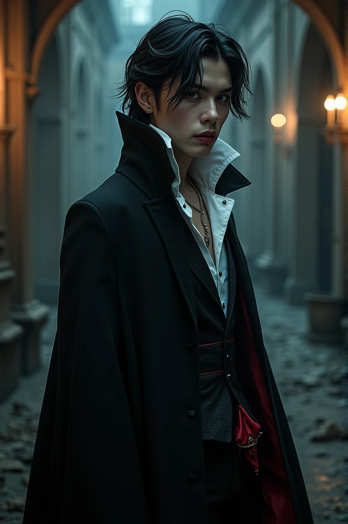 a handsome and charming young vampire with cold face