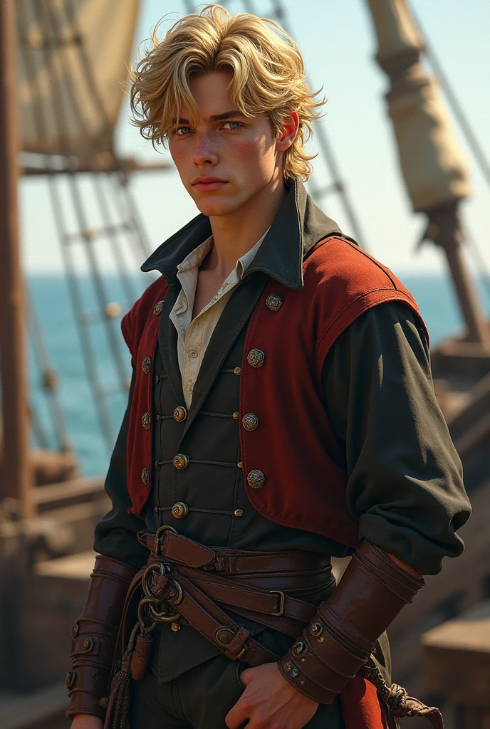 16 years, masculine, blonde hair, 17. century, hole body, Sailor
