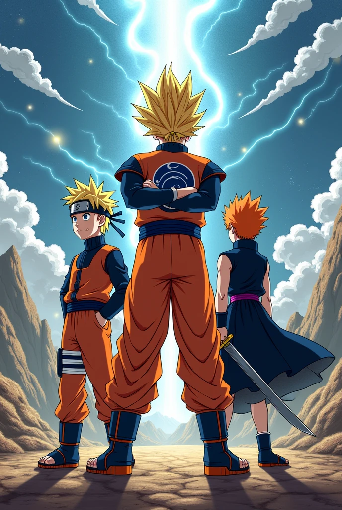 naruto next to goku next to ichigo